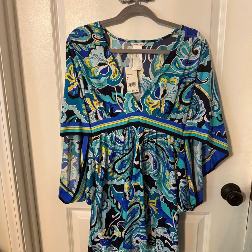 Trina Turk Vibrant Blues, Aqua, Yellow and Black Swim Cover-Up or casual dress